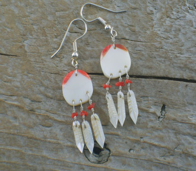 Earrings Native American Shield and Feathers MOP